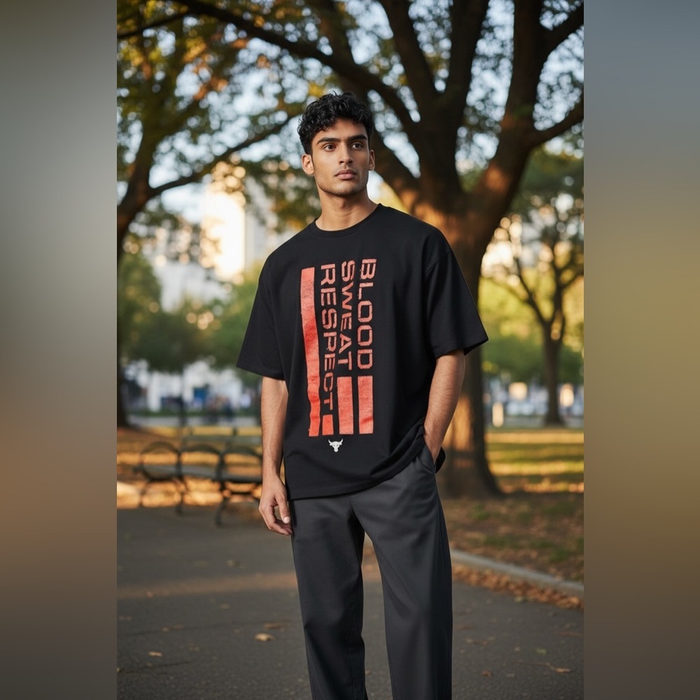 Under Armour Black Tee with Bold Orange Text Men’s Size Small